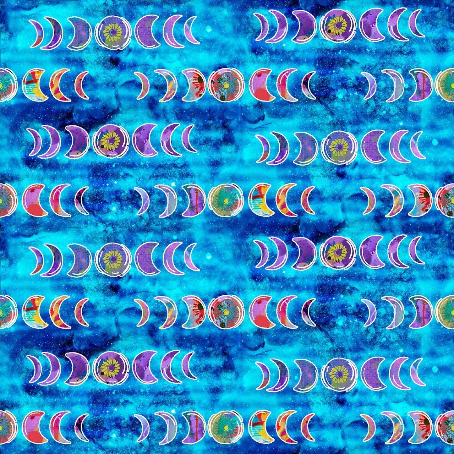 Stargazer from 3 Wishes Fabrics - 1/2 Yard Blue Moon Phases - Bright Moon Fabric