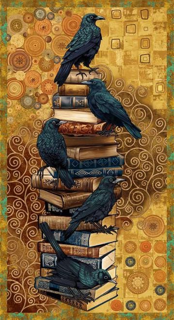 Crow-Mazing from Henry Glass - 24" Crows and Books Panel