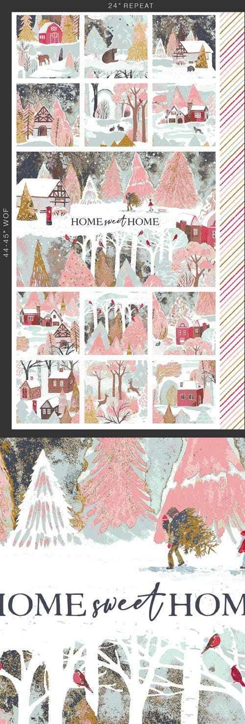 Adventale from Art Gallery Fabrics - 24" Welcome Home Block Panel - Winter Scenes, Border Stripe