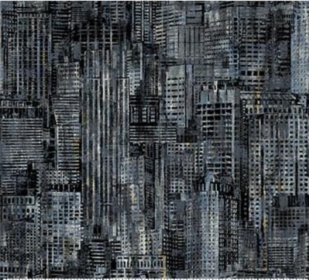 City Scene from City Lights for Northcott Fabrics - 1/2 Yard Modern Abstract City Buildings Black Gray Blue