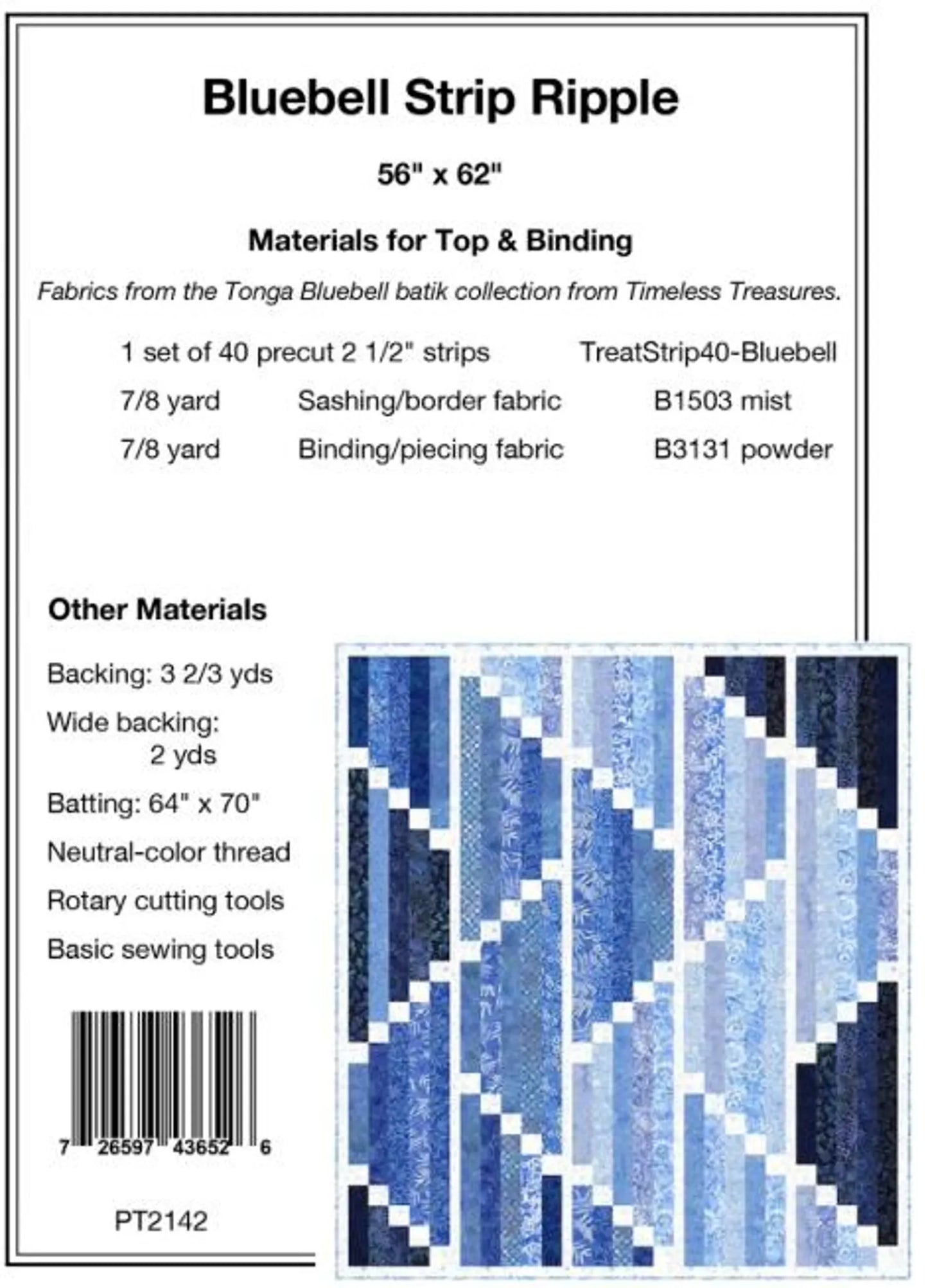 Bluebell Strip Ripple from Pine Tree Country Quilts - Quilt Pattern - 56" x 62"