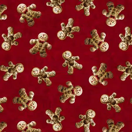 Gears & Garlands by Urban Essence Designs for Blank Quilting - 1/2 yard Red Steampunk Gingerbread Men