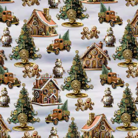Gears & Garlands by Urban Essence Designs for Blank Quilting - 1/2 yard Gingerbread Houses with Snowmen and Christmas Trees