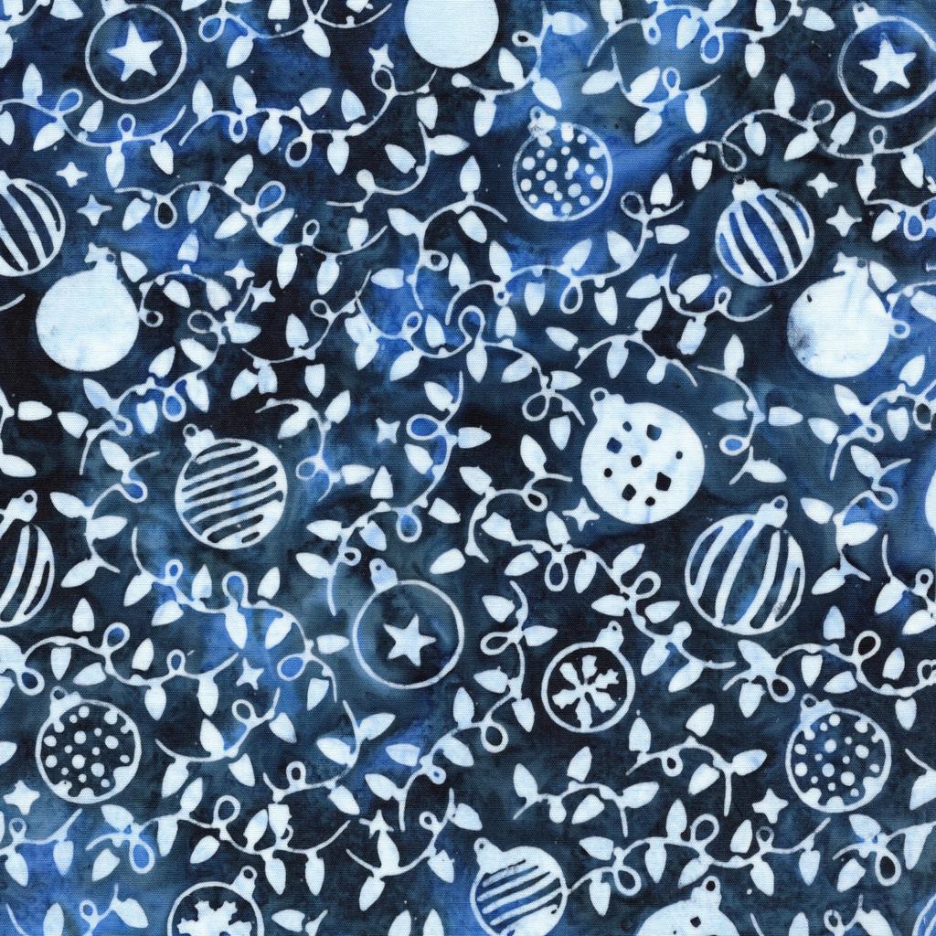 Frosted Wishes by Jerry Khiev from Lumen Fabrics and Island Batik - 1/2 Yard Ornaments and Vines - Blue Cornflower