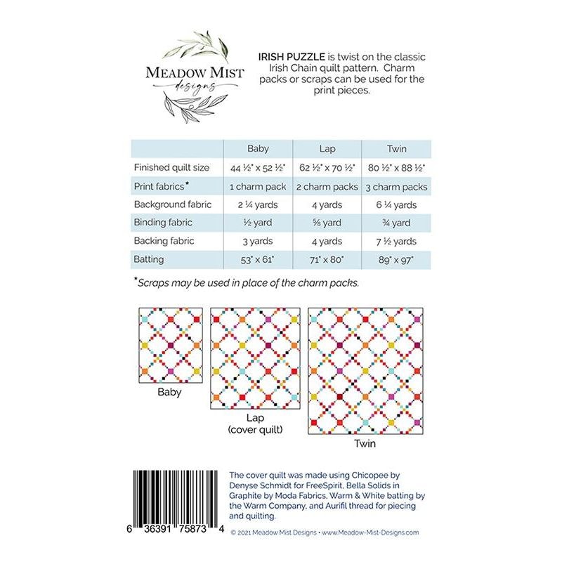 Irish Puzzle Quilt Pattern from Meadow Mist Designs - Instructions for 3 quilt sizes - Charm Pack or Scrap Friendly