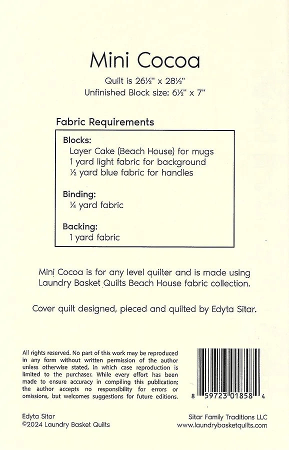 Mini Cocoa from Laundry Basket Quilts - Quilt Pattern - 26.5" x 28.5"