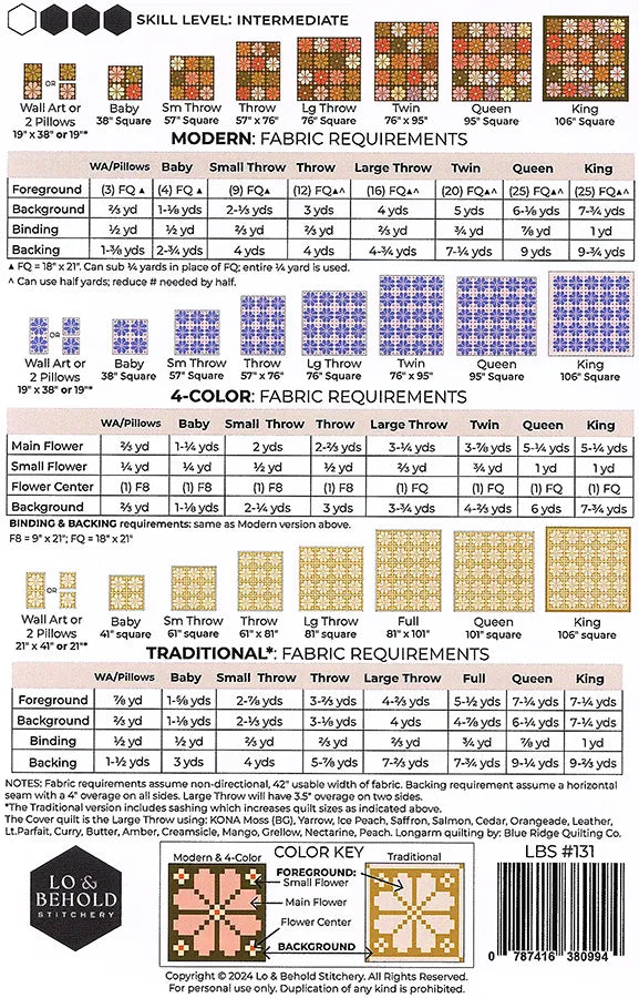 Knitted Blooms Pattern from Lo & Behold Stitchery - Quilting Pattern for 9 Different Sizes - Fat Quarter Friendly
