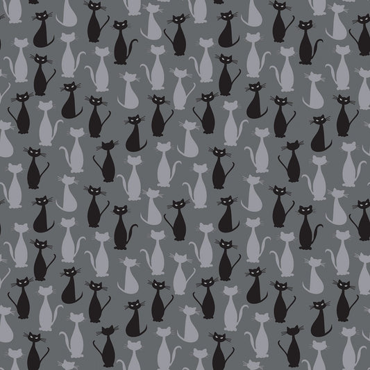 Spooky Hollow from Riley Blake Designs - 1/2 Yard Charcoal Sparkle - Black Gray Halloween Cats