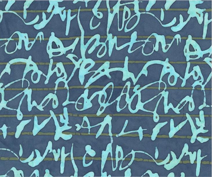 Script in Waterfront from Stenographers Notebook by Marcia Derse for Windham Fabrics - 1/2 Yard - Teal Writing on Blue