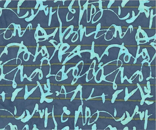 Script in Waterfront from Stenographers Notebook by Marcia Derse for Windham Fabrics - 1/2 Yard - Teal Writing on Blue