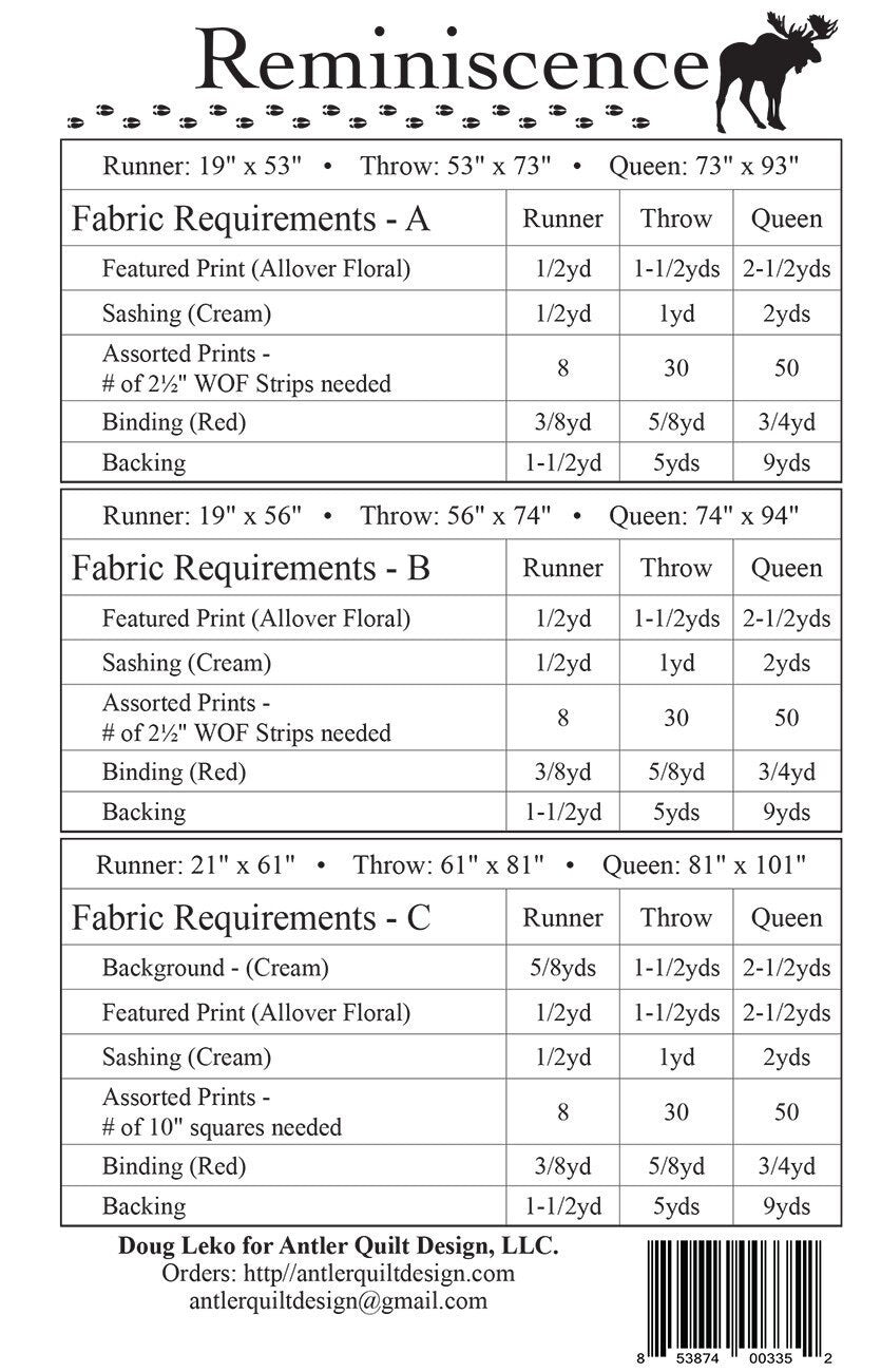 Reminiscence Quilt pattern from Doug Neko Antler Quilt Design - Instructions for 3 Quilts in 3 Sizes - Layer Cake & Jelly Roll Friendly