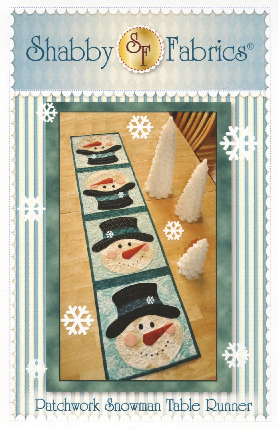 Patchwork Snowman Table Runner Pattern from Shabby Fabrics - 12.5" x 53" Quilted Table Runner Pattern/Instructions