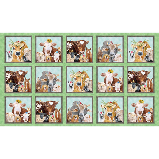Happy Farm from Studio E Fabrics - 24" x 44" Panel Cows, Sheep, Horses, Goats, Dogs