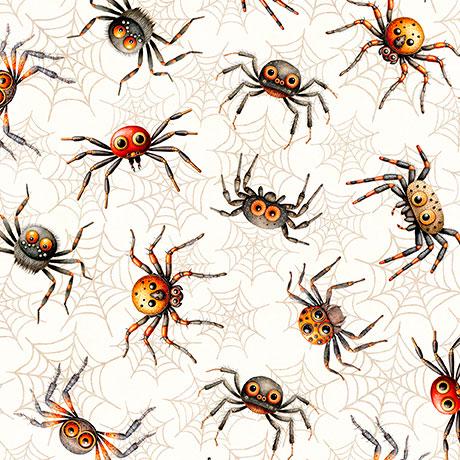 Jeepers Creepers from Quilting Treasures - 1/2 Yard Spiders and Webs on Cream - Halloween Spooky Spiders