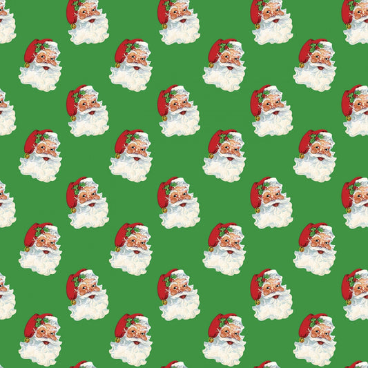 Monthly Placemats 2 from Riley Blake Fabrics - 1/2 Yard Santa Faces on Green - Christmas Santa