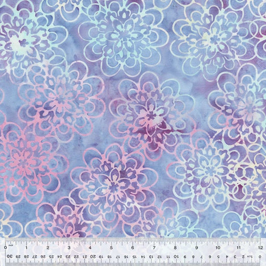 Pixie Batiks from Anthology Batik - 1/2 Yard Mums in Blue and Pink