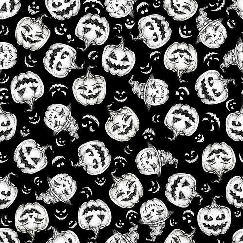 Sale 25% Off - Sale - Hocus Pocus Halloween from Blank Quilting - 1/2 Yard Jack-o-Lanterns on Black