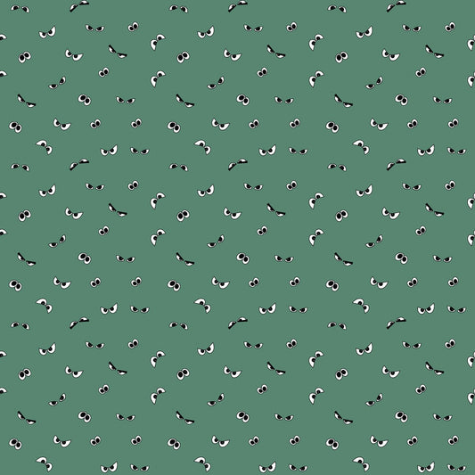 Spooky Hollow from Riley Blake Designs - 1/2 Yard Eyeballs on Teal - Glow in the Dark Halloween
