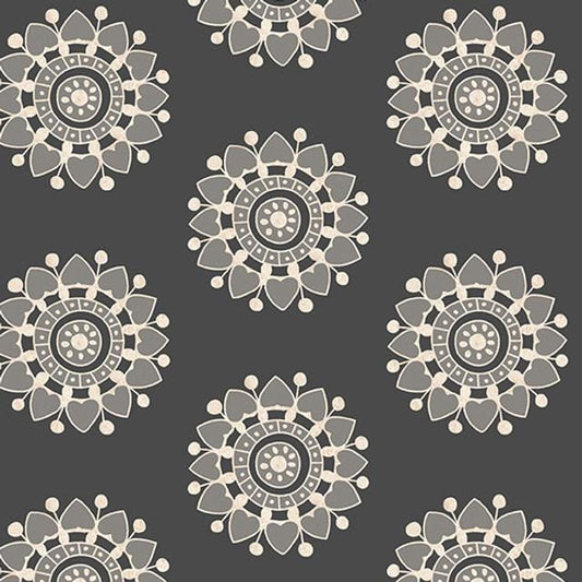 Pinwheel Black from Tangent by Andover Fabrics - 1/2 Yard - Modern Grey Mandala