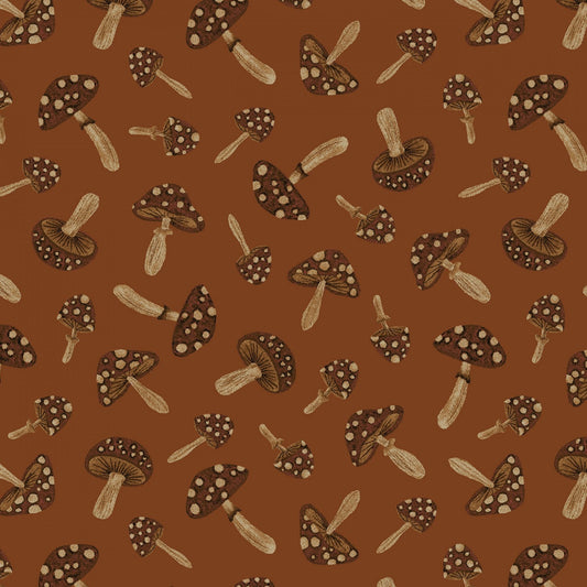 Dark Forest from Studio E - 1/2 Yard Dark Rust Mushrooms