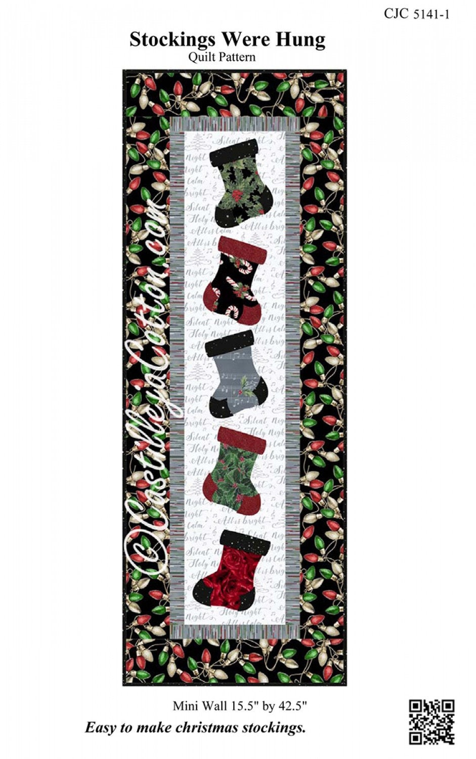 Stockings Were Hung Mini Wall Quilt Pattern from Castille ja Cotton - 15.5" x 42.5" Wall Hanging Pattern Christmas
