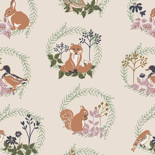 Lilliput from Art Gallery Fabrics - 1/2 Yard Forest Friends - Cameos Fox, Bunny, Duck, Turtle, Squirrel