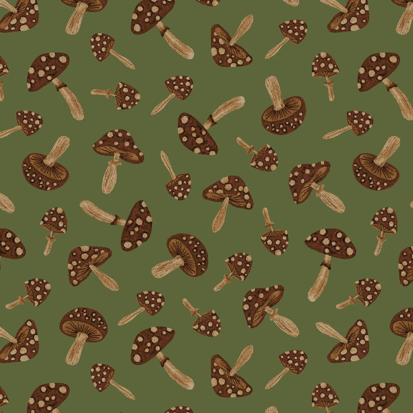 Dark Forest from Studio E - 1/2 Yard Green Mushrooms