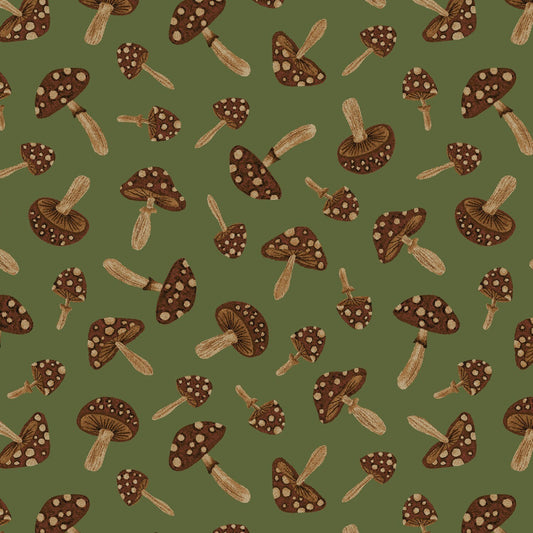 Dark Forest from Studio E - 1/2 Yard Green Mushrooms