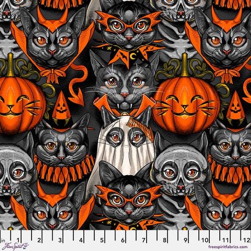 Costumes & Cobwebs from Free Spirit - 1 Yard Costume Party - Halloween Black Cats Dressed as Ghosts, Skeletons, Vampires, Jack-O-Lanterns