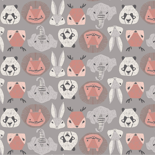 New Here from Dear Stella - 1/2 Yard Storm Animal Heads - Elephant, Panda, Rabbit, Lion Deer