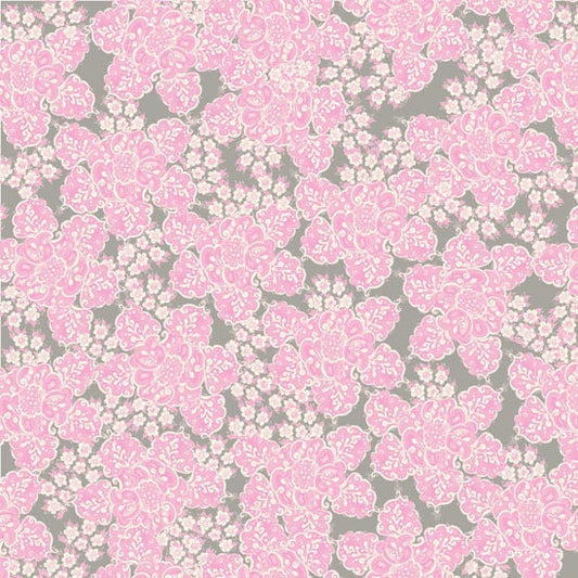 Fortini Flower in Ballet Pink from Studio Palettes by River Bend - Half Yard of Light Pink on Grey