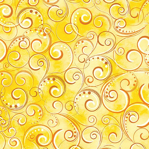 Sunshine Yellow Pearl Splendor from Canvas Studios for Benartex - 1/2 Yard - Blended Sunshine Yellow Filigree with Metallic Accents