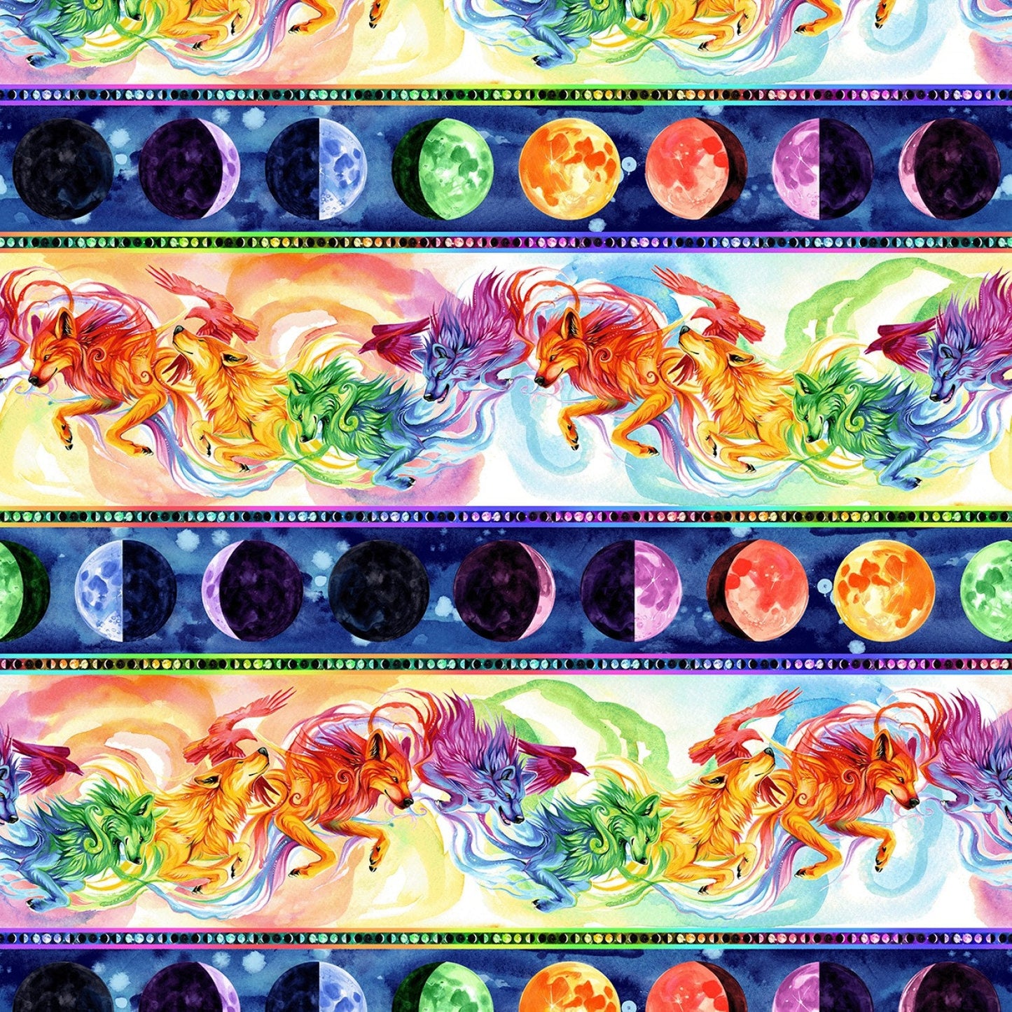 Spirit of the Wolf from 3 Wishes Fabrics - 1/2 Yard Wide Wolf Border Stripe