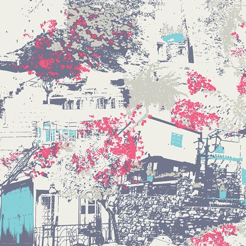 Skopelos from Art Gallery Fabrics - 1/2 Yard Chora Winds - Modern Abstract Houses, Architecture, Trees