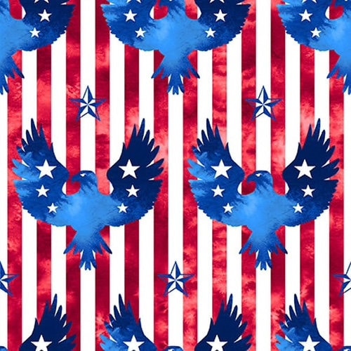 One Land, One Flag from Blank Quilting - 1/2 Yard Patriotic Eagles on Red White Stripe