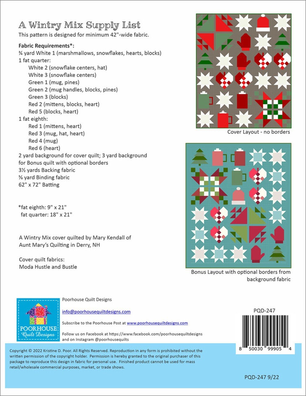 A Wintry Mix by Poor House Quilt Designs - Intermediate Level Quilt Pattern - 49.5" x 59.5" as shown, 54.5" x 64.4 with borders - 2 Layouts