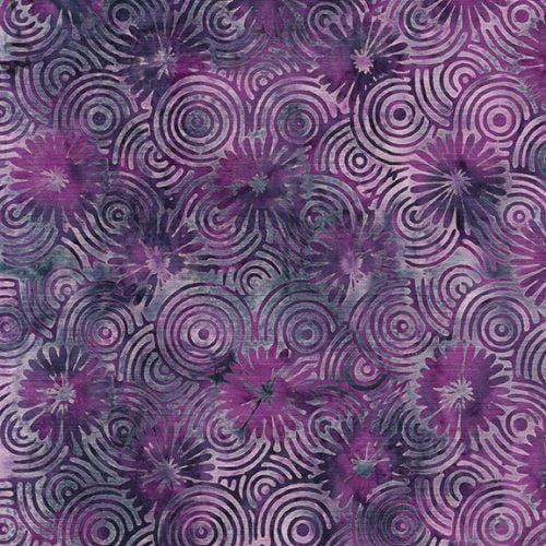 Optic Flower in Purple Lavender from Heavy Metal for Island Batik- 1/2 Yard Concentric Circles and Flowers
