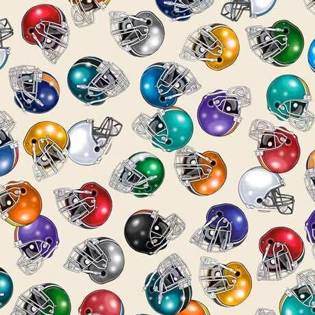 Football Novelteenie from QT Fabrics - Half Yard Football Helmets on Cream