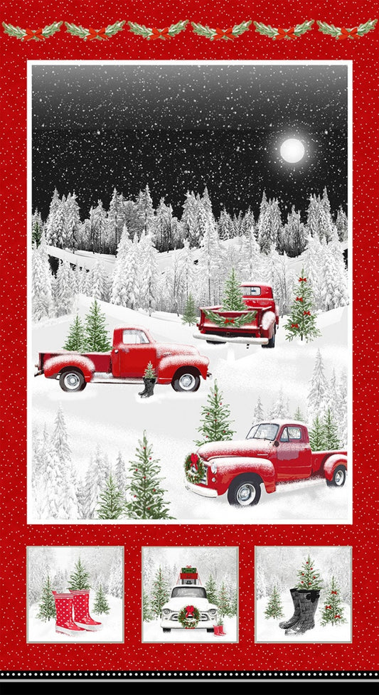 Tradition Continues 2 from Henry Glass Fabrics - 24in Red Winter Truck Panel