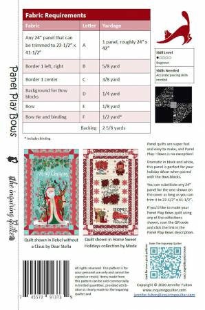 Panel Play Bows Quilting Pattern - Printed Pattern for 34"x53" quilt