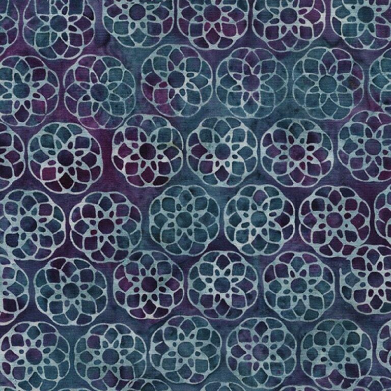 Geometric Flower in Multi Blue Grey from Heavy Metal for Island Batik- 1/2 Yard