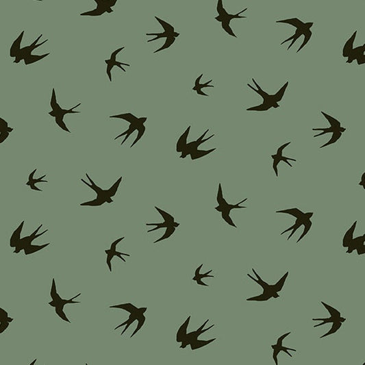 Verdigris from Andover Fabrics - 1/2 Yard Beaches Patina - Bird Silhouettes on Green