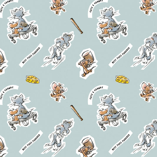 Tom & Jerry from Camelot Fabrics - 1/2 Yard Light Blue Foes Forever