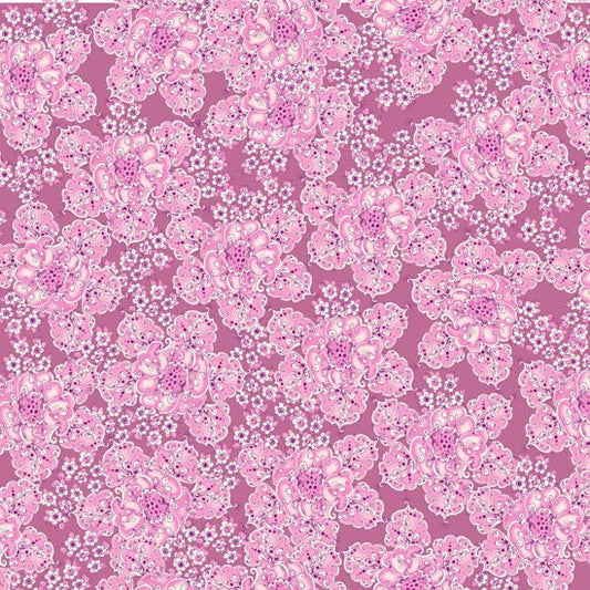 Fortini Flower in Magenta from Studio Palettes by River Bend - Half Yard of Magenta Flowers on Pink