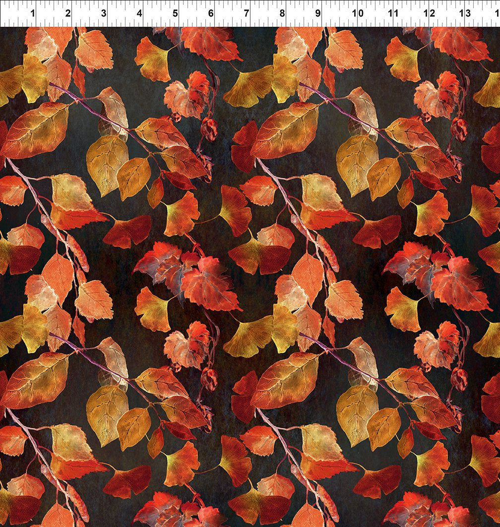 Reflections of Autumn 2 from In the Beginning Fabrics - 1/2 Yard Fall Leaves on Black - Jason Yenter