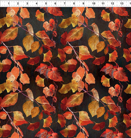 Reflections of Autumn 2 from In the Beginning Fabrics - 1/2 Yard Fall Leaves on Black - Jason Yenter