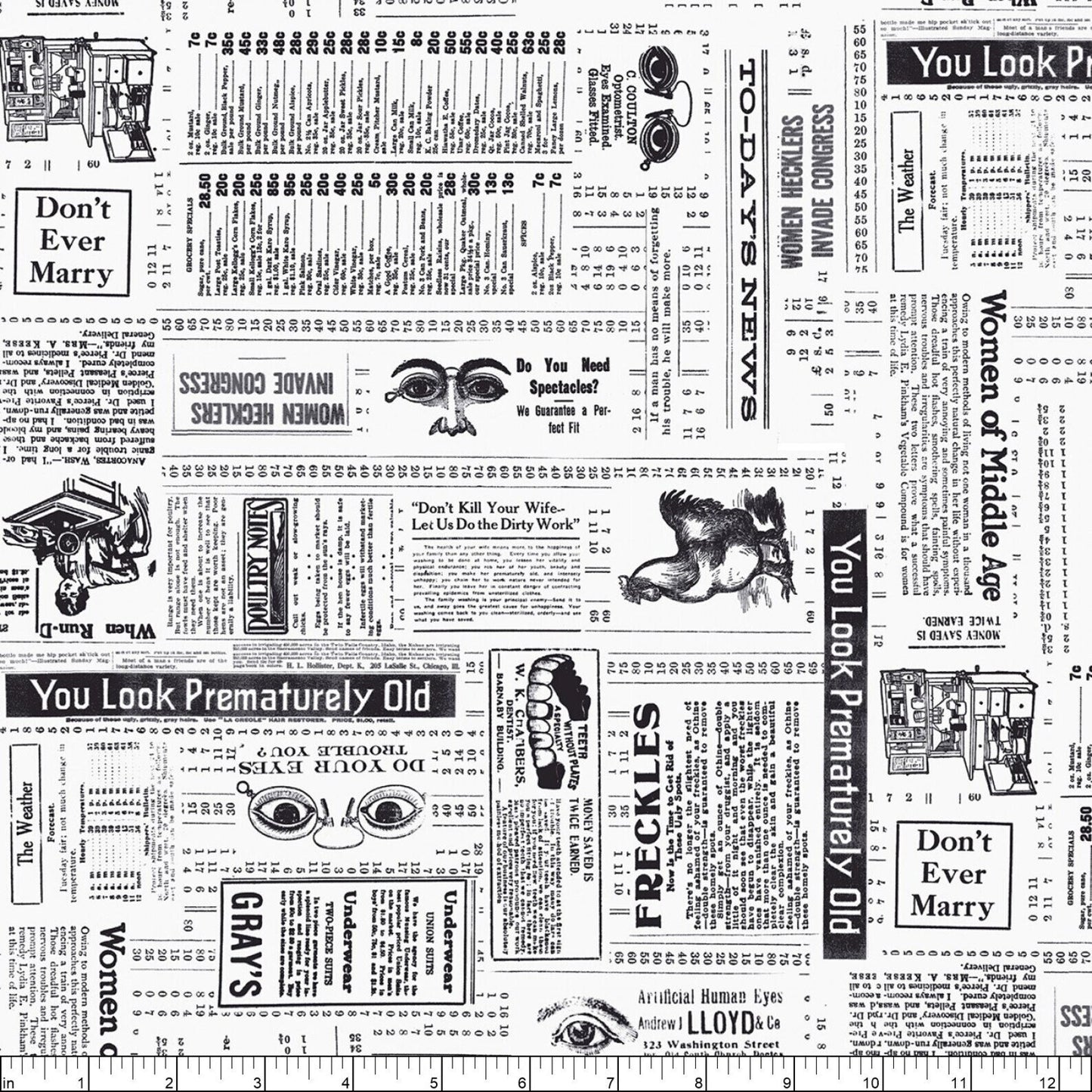 Noble Menagerie from Studio E Fabrics - 1/2 Yard Newsprint Fabric