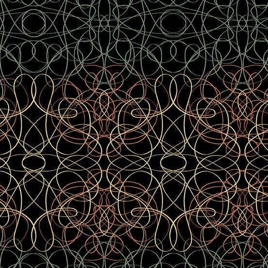 Verdigris from Andover Fabrics - 1/2 Yard Bellwoods in Ink - Spirals and Squiggles on Black