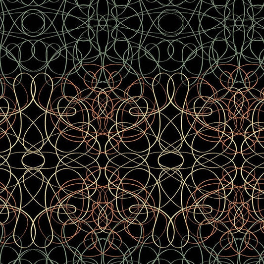 Verdigris from Andover Fabrics - 1/2 Yard Bellwoods in Ink - Spirals and Squiggles on Black