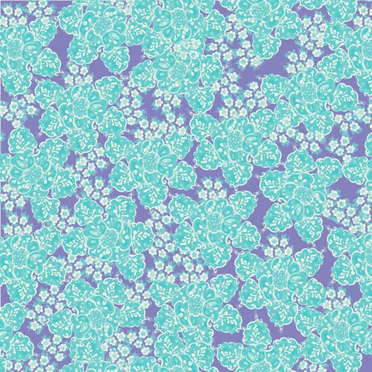 Fortini Flower in Blue from Studio Palettes by River Bend - Half Yard of light blue flowers on purple
